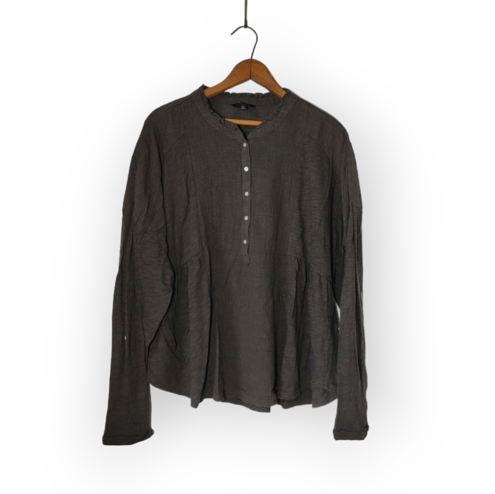 Lucky Brand Flowy Long Sleeved Pheasant Shirt Women's XL Gray